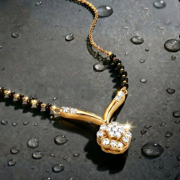 Cluster bloom mangalsutra with black beads on dark slate